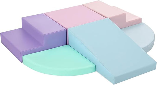 6-Piece Foam Climbing Blocks for Toddlers: PU Leather Colorful Baby Foam Climbing Gym Indoor Toy Building Blocks