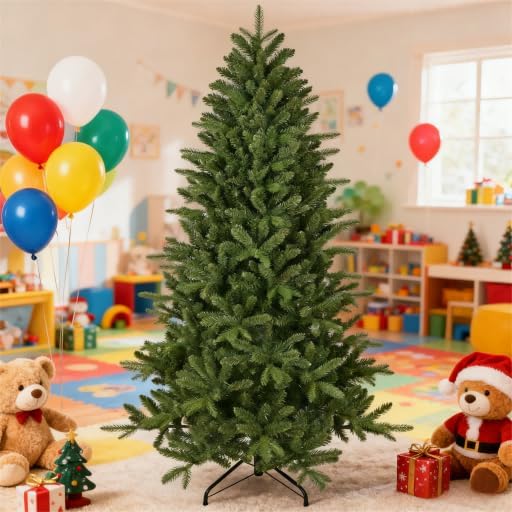6ft Artificial Christmas Tree, Unlit Green Xmas Tree with PE/PVC Branch Tips, Hinge Design for Easy Assembly
