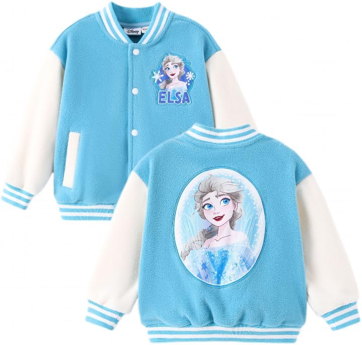Disney Minnie Mickey Stitch Princess Frozen Elsa Marvel Jacket Lightweight Coat Button up Color Block Sweatshirt 2-14 Years