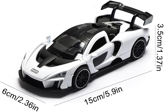 Diecast Toy Car McLaren Senna Sports Car Model,Zinc Alloy Simulation Casting Pull Back Vehicles,1:32 Scale Mini Electronic Supercar Toys with Lights and Music for Toddlers Kids Children Gift (White)
