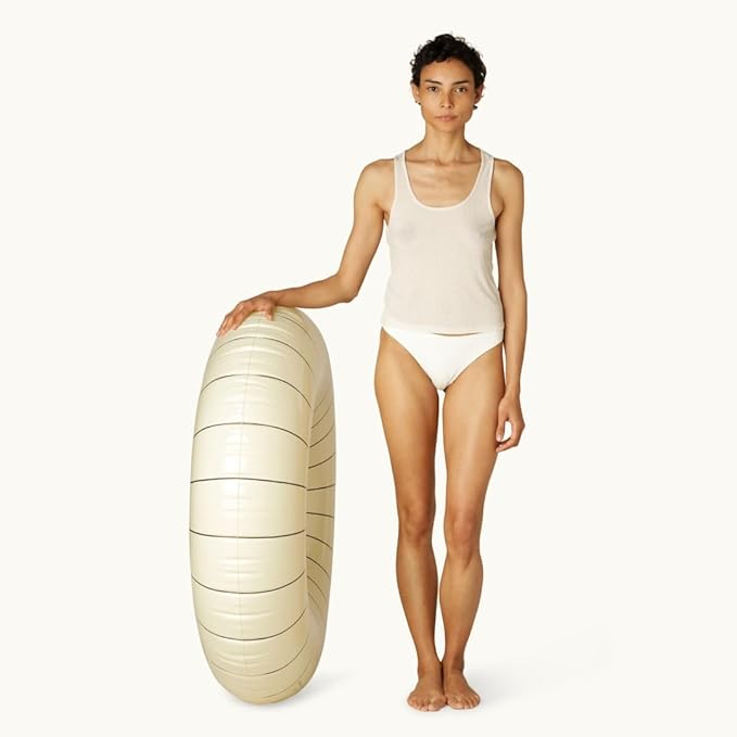 Petites-Pommes Inflatable Float for Adults - Durable Inner Tube, Handprinted Classic Striped Design Ring Float, Soft Comfort Seaming, Packable Floats for Travel, Charcoal Stripe, 47 inch