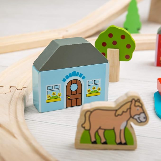 Bigjigs Rail Wooden Town and Country Train Play Set with Accessories
