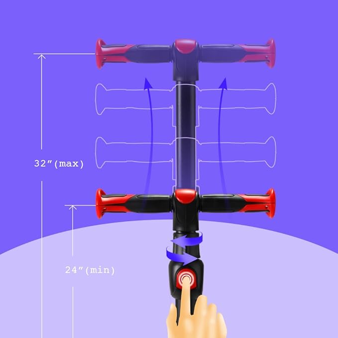 3 Wheels Kick Scooter for Kids Ages 5-12, with Built-in LED Light-Up Wheels, Adjustable Handlebar, Non-Slip Deck and Reliable Brake, Lean-to-Steer Self Balancing.