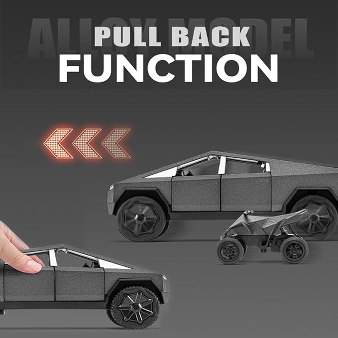 Metal Pick-Up Truck Trailer Toy with Motorcycle, Sound/Light/Pull Back/Realistic Interior Exterior, Ideal Toy Car Vehicle Gift (1/32 Grey Pickup Trailer RV)