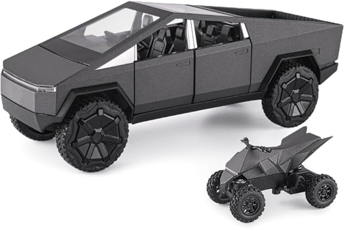 1/24 Toy Truck Model Pickup Truck with RV Motorcycle, Alloy Diecast Metal Model Toy Trucks Vehicle with Sound and Light, Simulated Pick-Up Play Trucks for Kids Adults (Dark Gray)