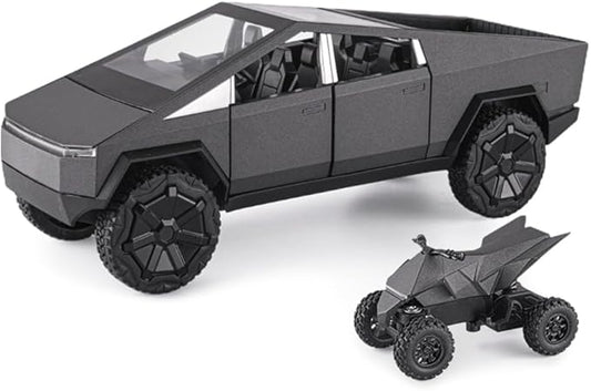 1/24 Toy Truck Model Pickup Truck with RV Motorcycle, Alloy Diecast Metal Model Toy Trucks Vehicle with Sound and Light, Simulated Pick-Up Play Trucks for Kids Adults (Dark Gray)