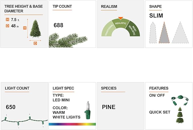 Glitzhome 7.5ft Pre-lit Snow Flocked Artificial Xmas Tree, Large Full-Size Pine Christmas Tree with 650 Warm White Lights Holiday Decoration