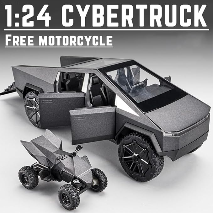 1/24 Toy Truck Model Pickup Truck with RV Motorcycle, Alloy Diecast Metal Model Toy Trucks Vehicle with Sound and Light, Simulated Pick-Up Play Trucks for Kids Adults (Dark Gray)