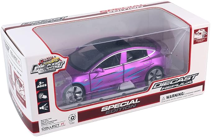 Diecast Toy 3 Car Model,Zinc Alloy Simulation Casting car Model Pull Back Vehicles,1:32 Scale Mini Vehicles Toys with Lights and Music for Toddlers Kids Children Birthday Gift (Purple)