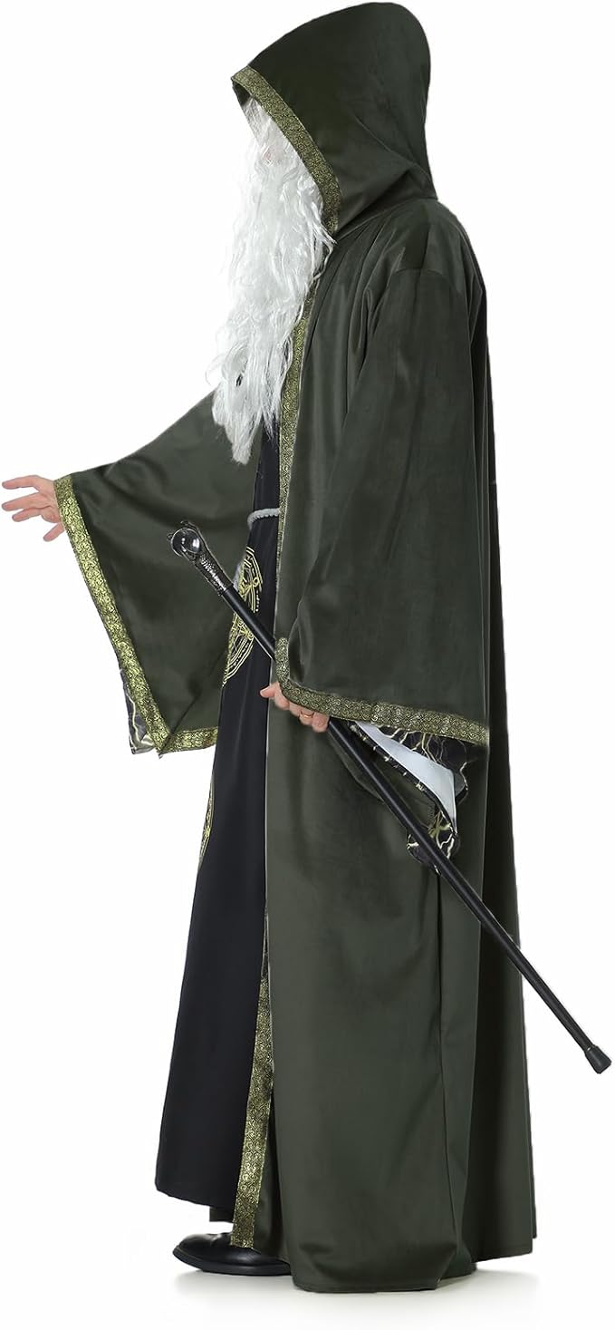 Velvet Wizard Robe with Hooded and Sleeves, Halloween Vampire Witch Wizard Cloak Fancy Cosplay Costume