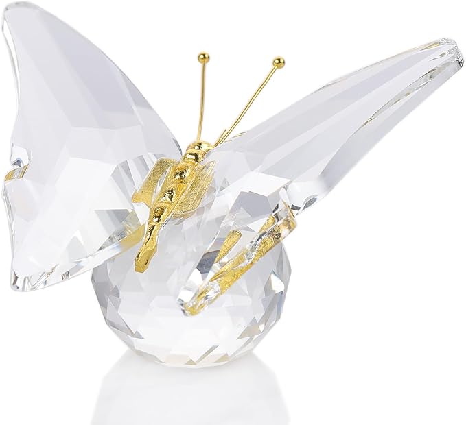 Movdyka Crystal Butterfly Decor Figurines for Mom Women, White Glass Butterfly Craft Desk Office Dcorations Table Centerpieces, Animal Ornaments Paperweight
