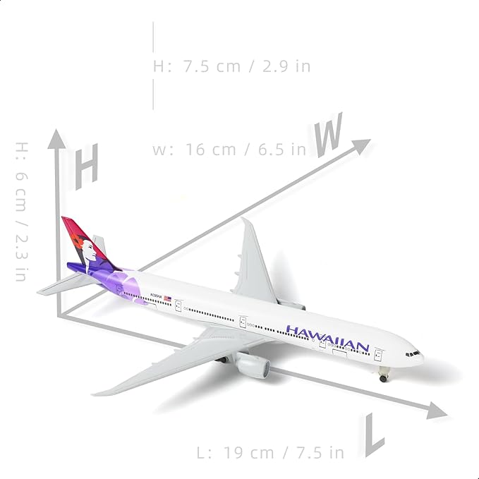 777 Hawaiian 1/300 Diecast Metal Airplane Model with Stand -777 Airplane Model for Adult with Stand (8.3 inches Long) Aviation Enthusiasts Gifts, Desktop Display Decorations