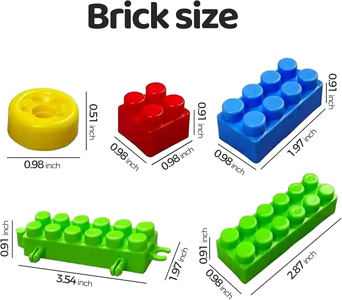 2025 Latest 177 PCS 1 * 1-1 * 3 Inch Large Building Blocks for Toddlers Ages – Brick Set with Cars & Baseplate, Educational STEM Toy for Kids,1 2 3 4 5 6 Blocks (177psc+2 Boards)