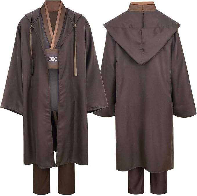 Men's Tunic Cosplay Costume with 2 PCS Light Up Saber Tunic Hooded Robe Full Set for Halloween Party