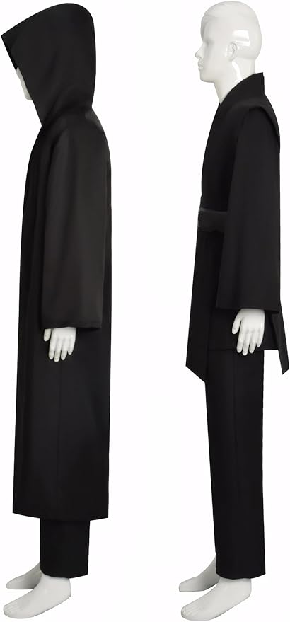 Mens Cosplay Costume Black Tunic Hooded Cloak Robe Uniform Suit Halloween Outfit