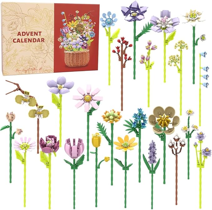2025 Christmas Advent Calendar Christmas 24 large building bricks flower party gift suitable for children's party Christmas gift suitable for boys and girls