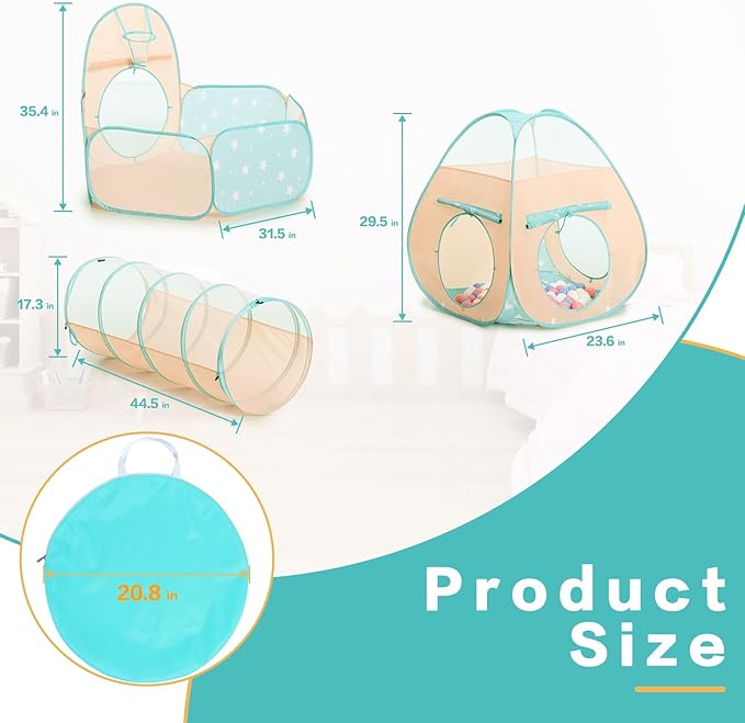 SISTICKER 3 in 1 Kids Play Tent with Baby Ball Pit and Play Tunnel, Toddler Climbing Toys for Boys, Girls, Babies, Indoor Outdoor Pop Up Playhouse Tunnel Toys (Balls NOT Included)