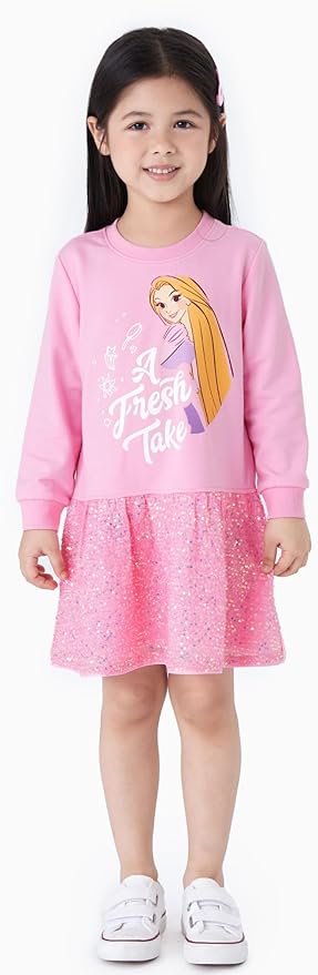 Disney Stitch Minnie Elsa Princess Sweatshirt Dress Toddler Girl Sequin Long Sleeve Pullover Clothes Fall Outfit 2-9 Years