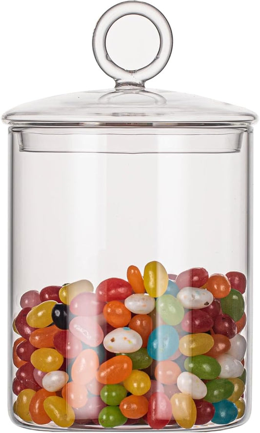 23oz Glass Candy Jar with Lid for Office Desk, Cookie Jar Food Storage Container for Kitchen Counter, Apothecary Jar for Cotton Swabs, Balls, Cotton Pads, Floss Picks, 700ml