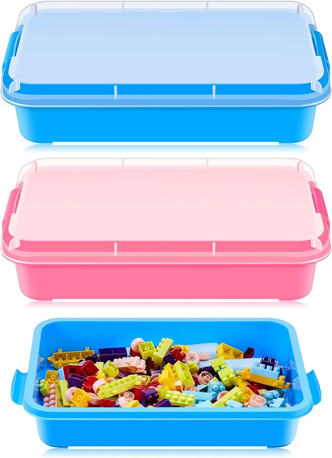 2 Pcs Sensory Bin Sand Tray with Lid for Plastic Sandbox Toy Fill with Water, Sand, Beads and More, for Indoor Outdoor Activities Play(Pink, Blue)