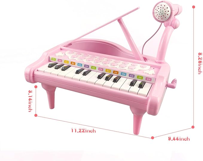 Love&Mini Pink Piano Toys for 1+Years Old Girls First Birthday Gifts Toddler Piano Music Toy Instruments with 24 Keys and Microphone