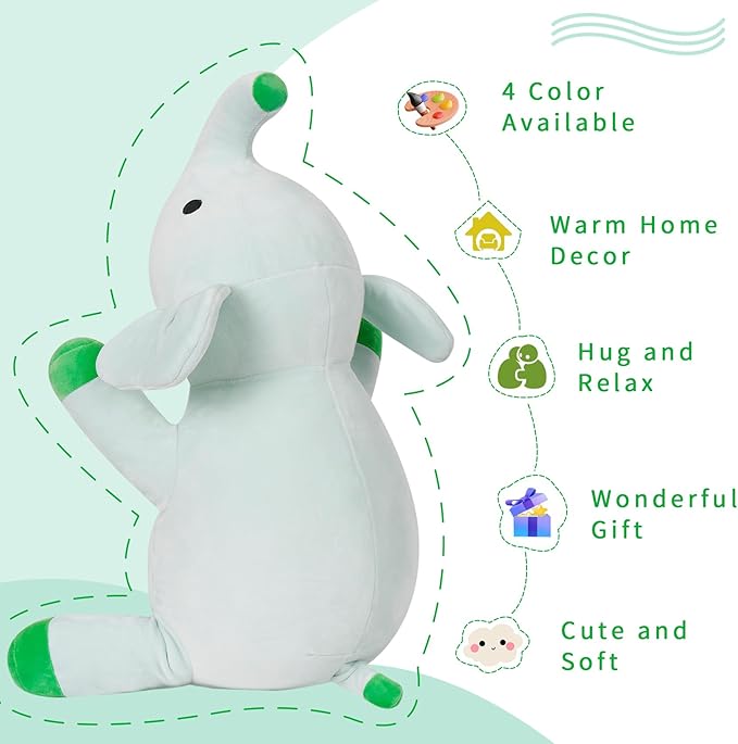 4.2lbs 24in Elephant Weighted Stuffed Animals, Weighted Plush, Gifts for Kids, Adults, Girls and Boys(Green)