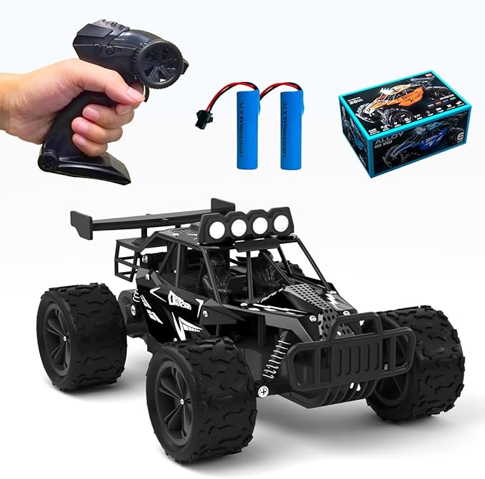 Remote Control Car Monster Truck Toys 1:16 Scale RC Car For Boys 2.4GHz High Speed 20 km/h With LED Headlights,Rechargeable RC Cars Gifts for Boys 4-7 8-12 Christmas, Beginner, Kids 6-12+ (Black)