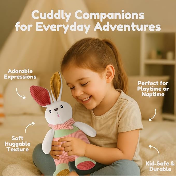 Soft and Cute Corduroy Bailey Bunny Stuffed Animal Plush Toy, Adorable Gift for Toddlers and Kids 14 Inches Green