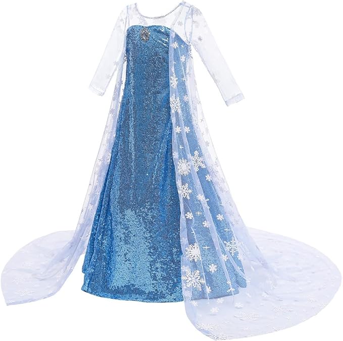 REXREII Princess Dress for Girls Frozen Elsa Snow Queen Costume Halloween Cosplay Christmas Birthday Party Gown w/Accessories