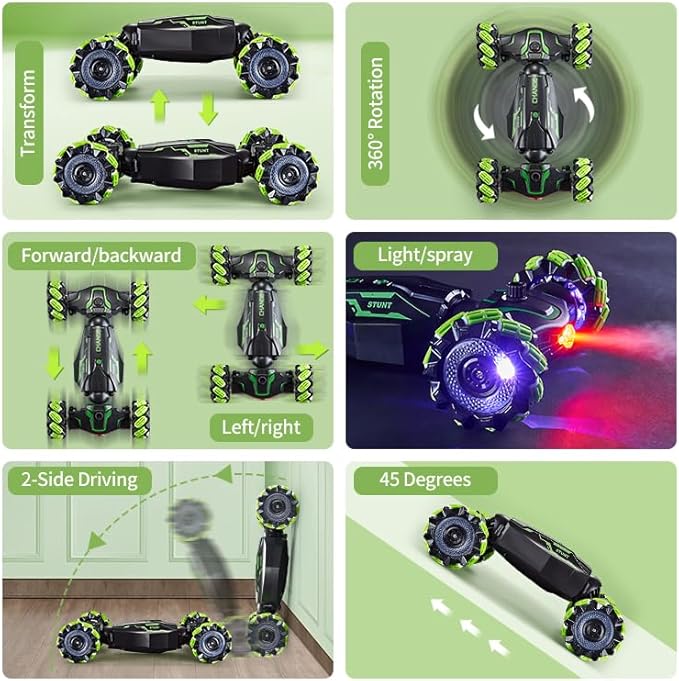 4WD Remote Control Gesture Sensor Car,Hand Controlled RC Stunt Car,Double-Sided Vehicle 360° Rotation with Light and Music Spray, Watch Toy Cars for Boys & Girls Birthday