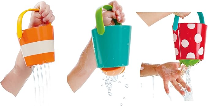 Hape Happy Buckets Set | Three Water Wheel Bath Time Toys for Toddlers, Multicolor