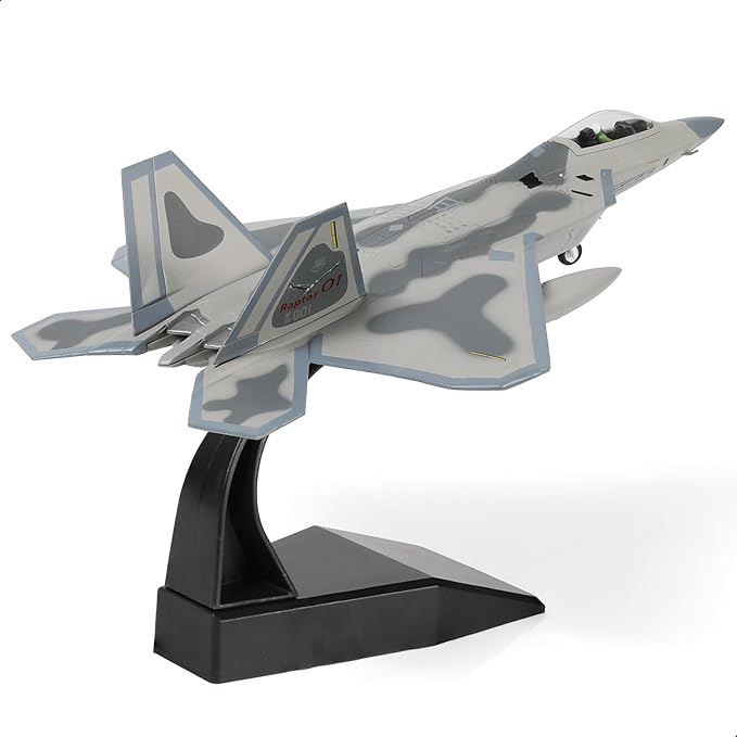 1/100 F-22 Raptor Jet Fighter Model Stealth Combat Airplane Air Force Aircraft Alloy Metal Diecast Wing F22 Diecast Plane Model with Display Stand Collection Gift for Adult (AF91001)
