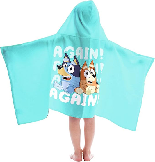 Jay Franco Bluey & Bingo Bath/Pool/Beach Hooded Towel - Super Soft & Absorbent Cotton Towel, Measures 22 x 51 Inches (Official Bluey Product)