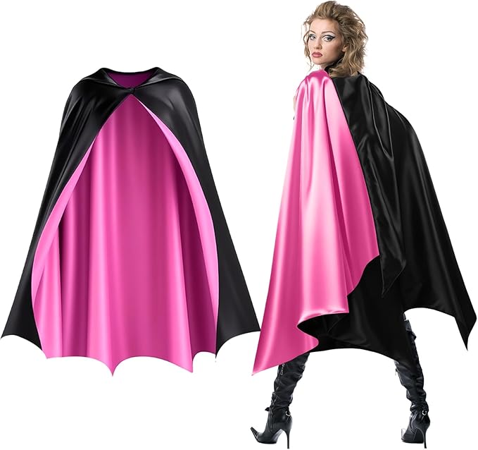 Haysandy Bat Cape Costume Unisex Reversible Satin Capes for Women for Halloween Hero Party Vampires Cosplay Costume