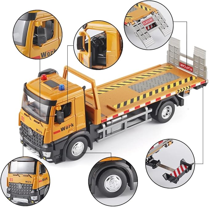 Tow Truck Toys for Boys Metal Diecast Tow Trucks Model,Construction Truck Toys with Simulated Sounds and Lights,Flat Liftable and Extendable Toy Tow Trucks,Trailers for 3 Year Old Boys