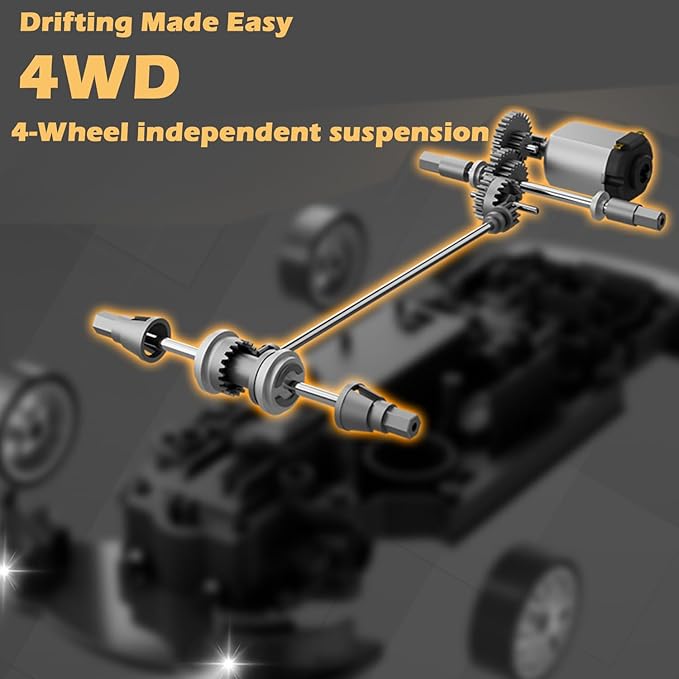 1:20 RC Drift Car 2.4GHz 4WD High Speed Drift Remote Control Cars Vehicle with LED Lights and Drifting Tires Batteries x2 Racing Sport Toy Cars for Adults Boys Girls Kids (Yellow)