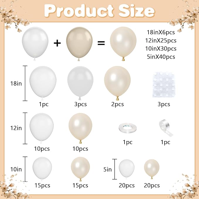 Pearl White Balloon Arch Kit Double-Stuffed Pearl Sand White Balloon Garland Different Sizes 18/12/10/5 Inch Pearl White Clear Balloons for Wedding Bridal Shower Anniversary Birthday Party Decor