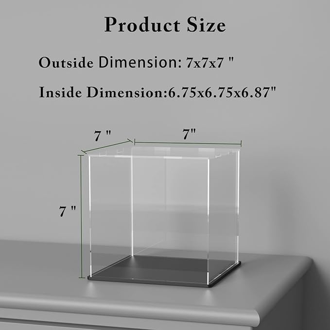 Acrylic Display Case, Super Clear Displaying Box with Matt Base and Lid for Toys, Figures, Collectibles (7x7x7inch)