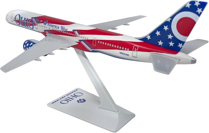Flight Miniatures America West Ohio State 757-200 1:200 Scale - Plastic Snap-Fit Model Airplane - Collectible Replica of American West Aircraft - Part #ABO-75720H-500