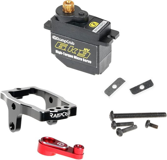 RampCrab 6kg RC Steering Servo with Servo Mount Bracket and Servo Horn for TRX4M RC Car, 1/18 Upgrades Parts, Suitable for TRX4-M Bronco, Defender, K10 (Red Horn)