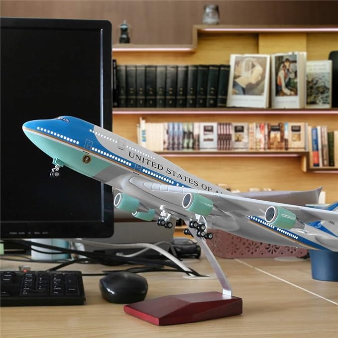 24-Hours 18” 1:130 Scale Model Jet United States Air Force One Plane B747 Model Planes Kits Display Diecast Airplane for Adults with LED Light(Touch or Sound Control)