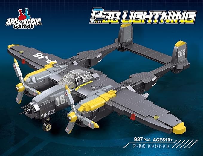 Apostrophe Games P-38 Lightning Aircraft Building Block Set - 937 Pieces - Air Force Fighter Plane Toy Set – for Kids and Adults – Compatible with All Building Bricks