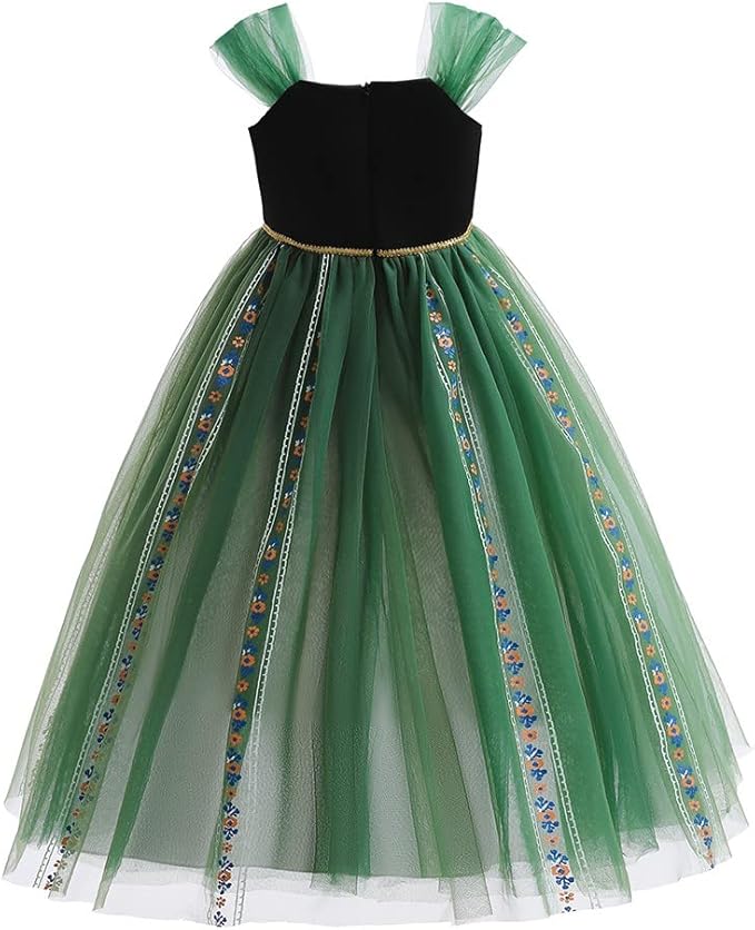 REXREII Girls Anna Princess Costume Frozen Elsa Snow Queen Dress Halloween Cosplay Xmas Birthday Party Gown (w/Accessories)