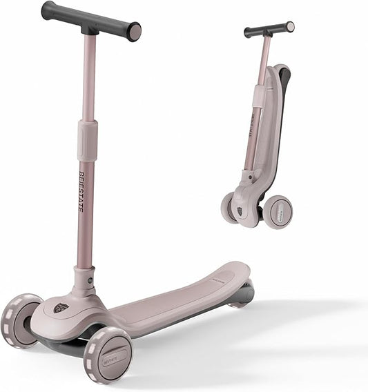 Aesthetic Scooter, Kids 3 Wheel Scooter with LED Light-Up Wheels, Adjustable Handlebar (25.2"-35.4") for Ages 3-18, Max 220 lbs, Safety Steering Lock, Anti-Slip Deck & One-Piece Brake