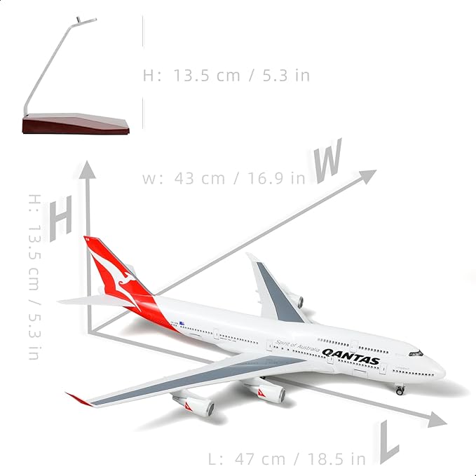 1/160 747 Airplane Model for Qantas 18-inch Pre-Built Airplane Models for Boeing 747 with Planes Display Stand Diecast Airplanes Model Kit for Adults Aviation Plane Gifts Aircraft Collection