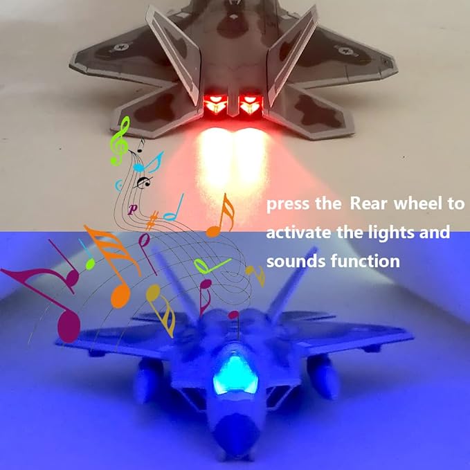Ailejia Diecast F 22 Fighting Falcon Airplane Model Aircraft Army Air Force Toys Military Plane Pull Back with Lights and Sounds (F 22 Blue)