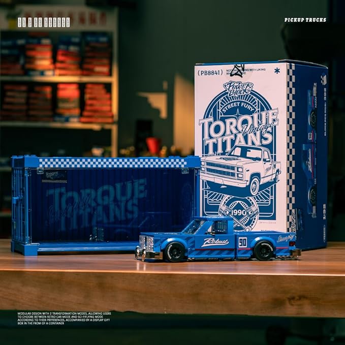 PB8841 1:32 American Retro Pickup Truck Buliding Blocks Set, 392 Pieces Scale Model Car Toy Container Display Box, Clamping Blocks Display Model for Home or Office Décor