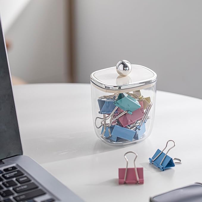 13oz Clear Plastic Jar with Lid for Kitchen Counter, Plastic Apothecary Jar for Cotton Swabs, Balls, Cotton Pads, Floss Picks,400ml