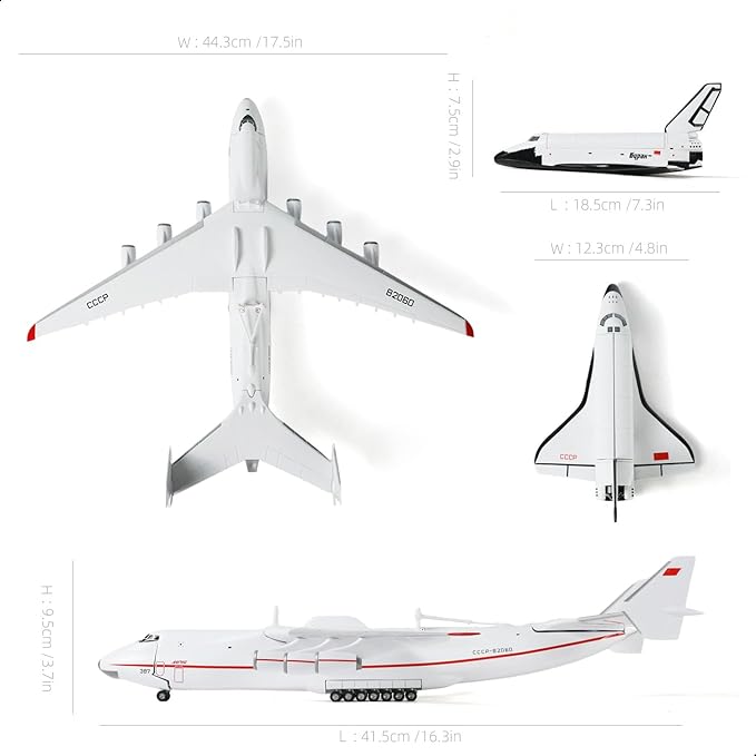 Antonov AN-225 Mriya 1:200 Scale Model Aircraft Kit Carry Buran Space Shuttle Metal Die-cast Transport Aircraft Model with Display Stand Adult Airplane Model Kits Gift