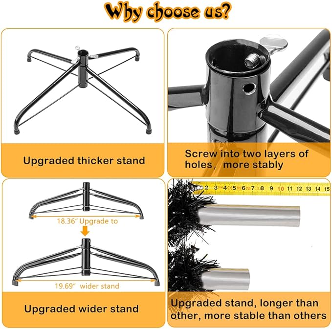 Bonnlo Upgraded Full 6ft Artificial Black Halloween Christmas Tree Holiday Decoration w/ 1,600 Branch Tips, Sturdy Metal Stand